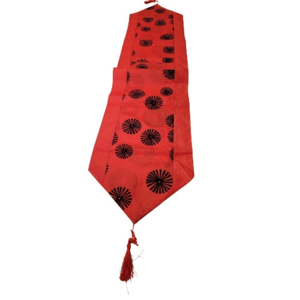 Red Rectangular Table Runner with Tassels - Picture 2 of 7